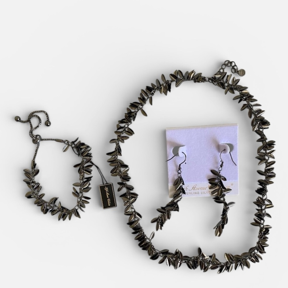 FAC Shimmer Gunmetal 3 Piece Necklace earrings & bracelet Set